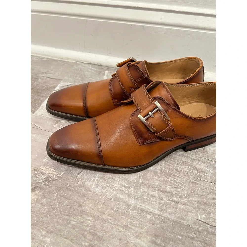 La Milano Willem Dress Shoes Men's US 8.5 Brown Upper Leather Monk Strap Cap Toe